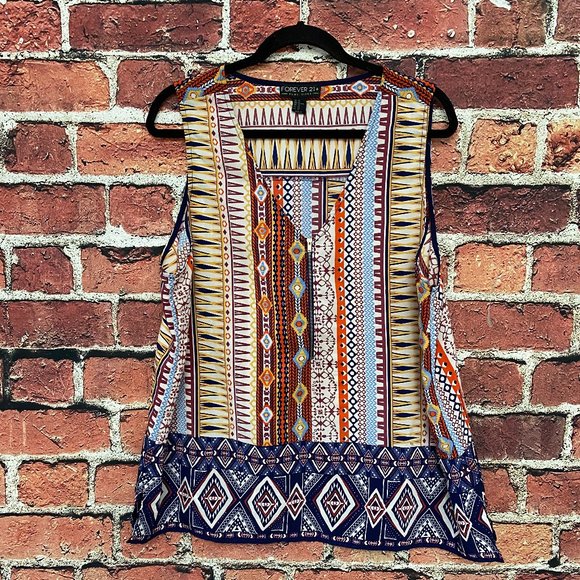 Forever 21+ Women's Blouse Shirt Size 2XL Sleeveless Half Zip Multi Pattern - Picture 1 of 4